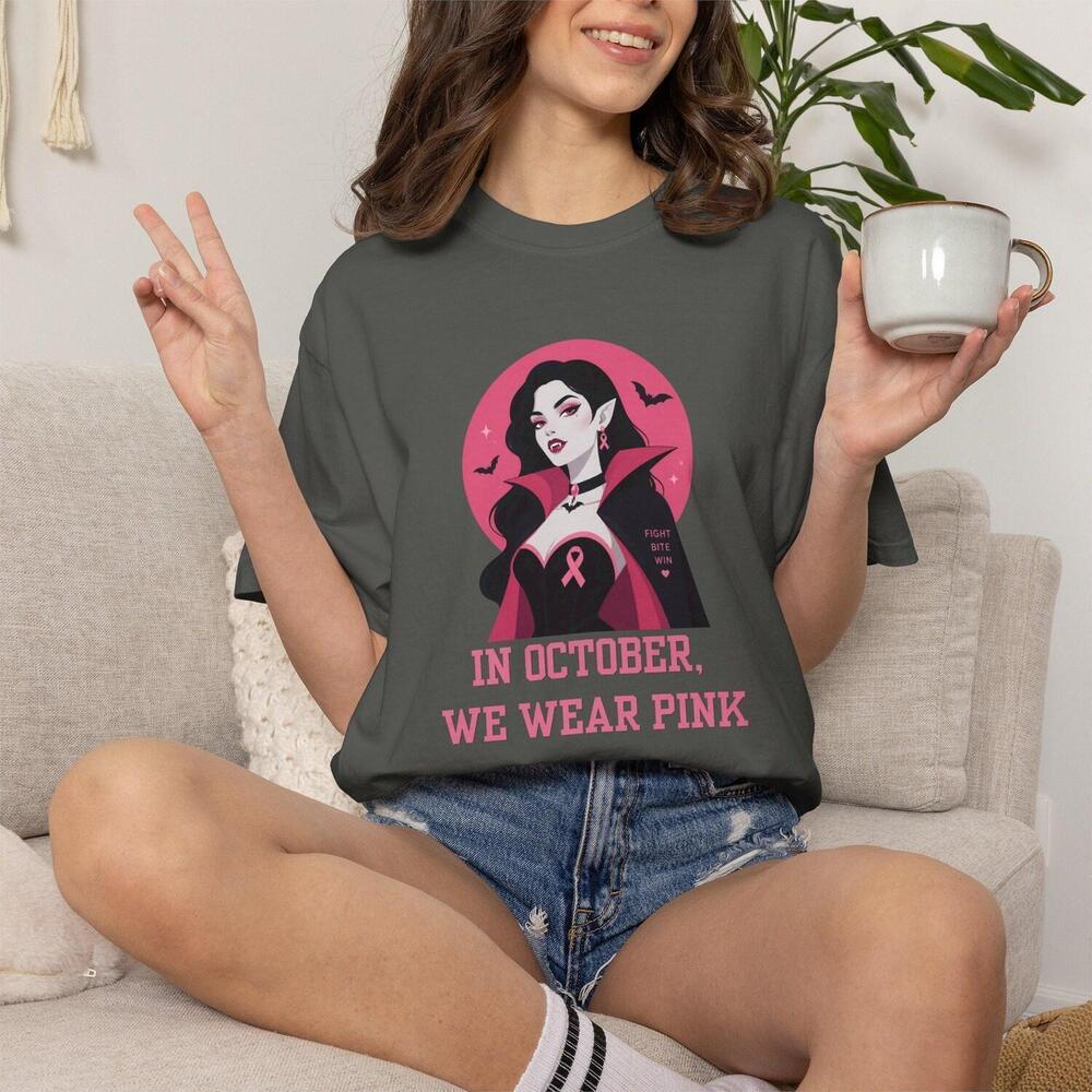 In October We Wear Vampire Lady T-Shirt Awareness Halloween
